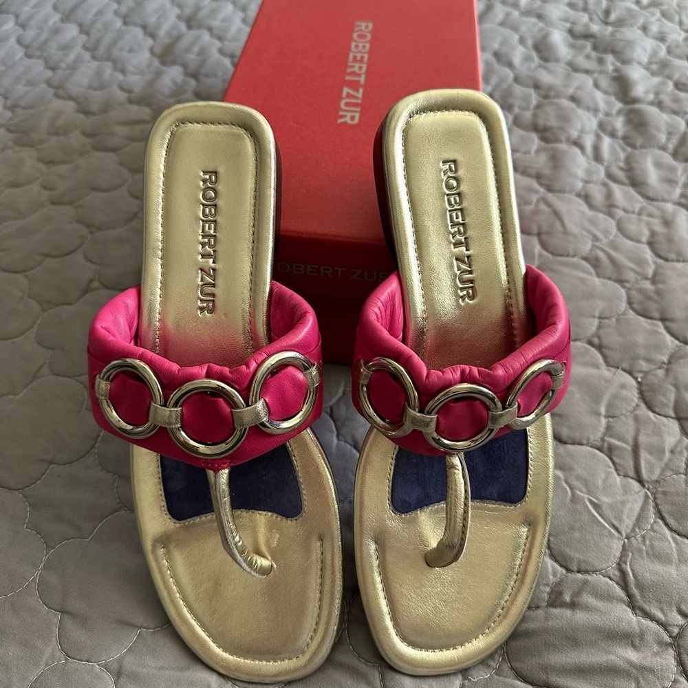 EUC Robert Zur Women's Sandals in Gold and Fuchsia Pink